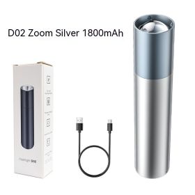 Built-in Lithium Battery Flashlight For Strong Light Lighting (Option: D02 Silver Zoom 1800 MA)