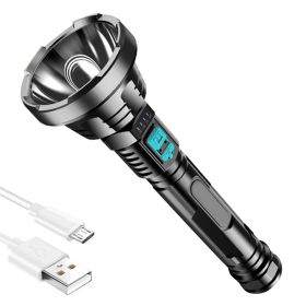 Plastic Bright Flashlight USB Charging Led Super Bright Long Shot (Option: Black head circle)